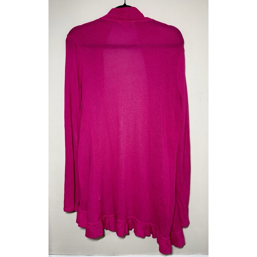 Lilly Pulitzer Ruffle Cardigan Sweater Women's Medium Pink Cotton Knit Preppy - Picture 3 of 8